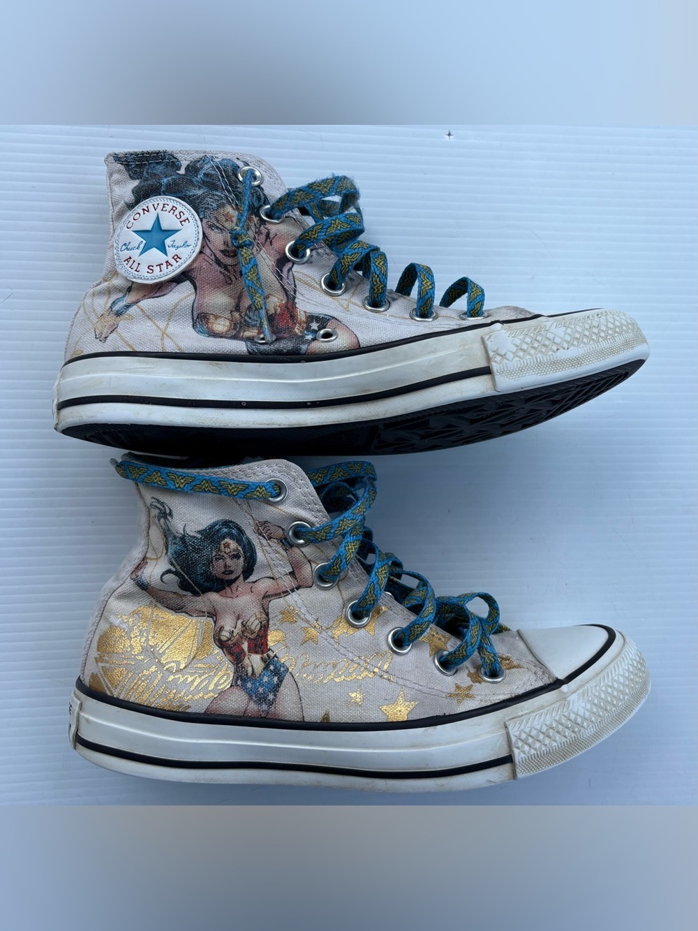 Converse Wonder Woman Graphic High Top Sneakers - White, Gold, Blue